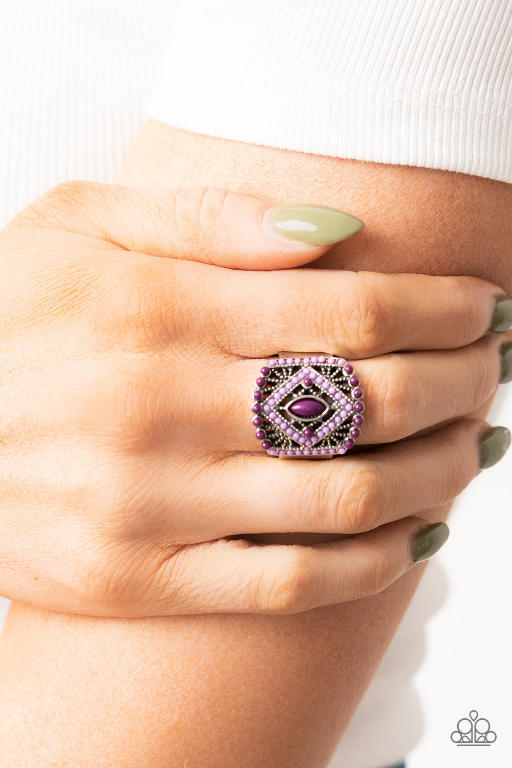 Paparazzi Accessories-Amplified Aztec Purple Geometric Beaded Ring