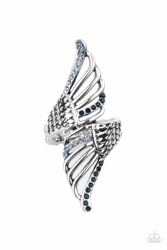 Paparazzi Accessories-Angels Among Us Blue Rhinestone Feathery Ring