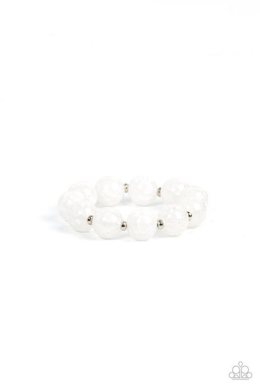 Paparazzi Accessories-Arctic Affluence White Crackly Glass Bead Bracelet