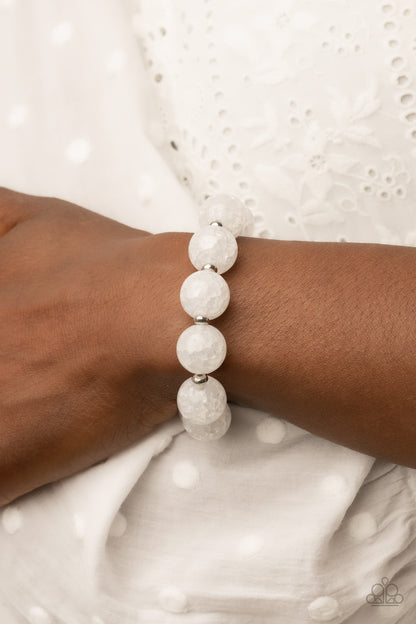 Paparazzi Accessories-Arctic Affluence White Crackly Glass Bead Bracelet