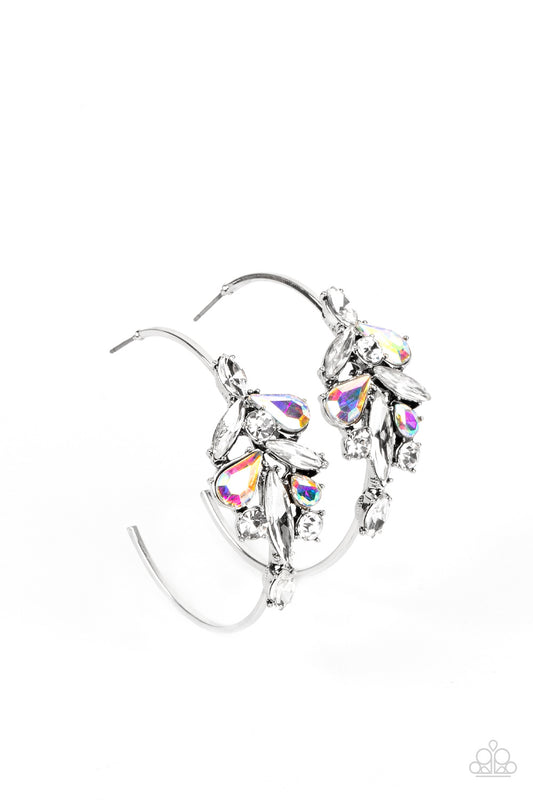 Paparazzi 'Accessories-Arctic Attitude White Iridescent Cluster Hoop Earrings