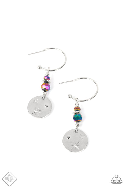 Paparazzi Accessories-Artificial STARLIGHT Multi Oil Spill FF Silver Earrings