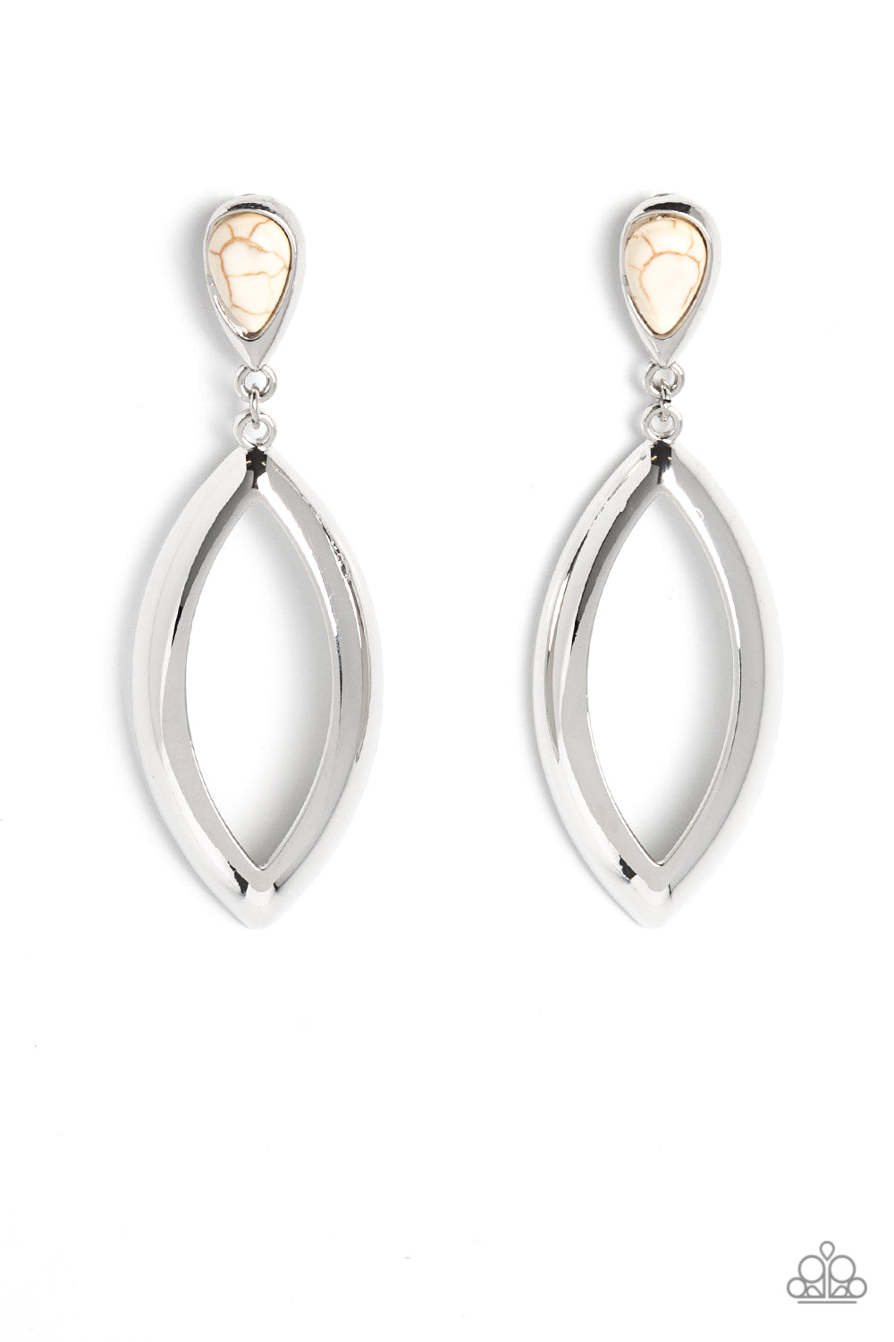 Paparazzi Accessories-Artisan Anthem White Stone Silver Teardrop Earrings