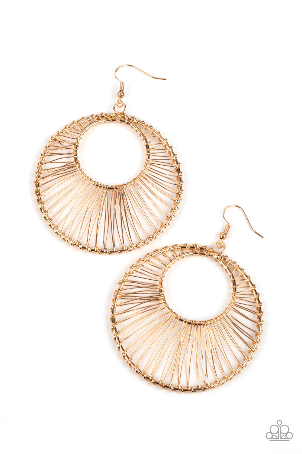 Paparazzi Accessories-Artisan Applique Gold Two Hoops Crescent Earrings