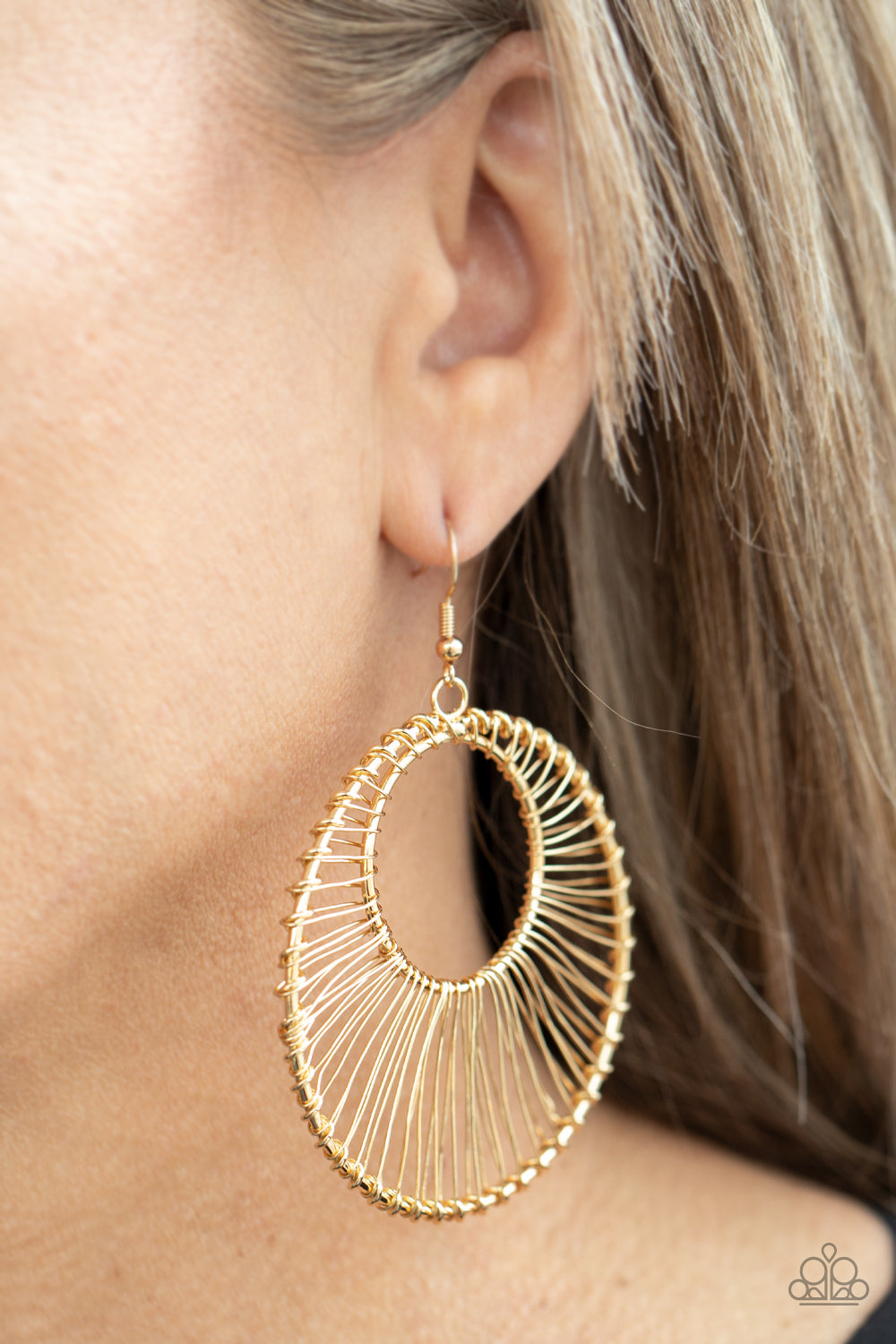 Paparazzi Accessories-Artisan Applique Gold Two Hoops Crescent Earrings