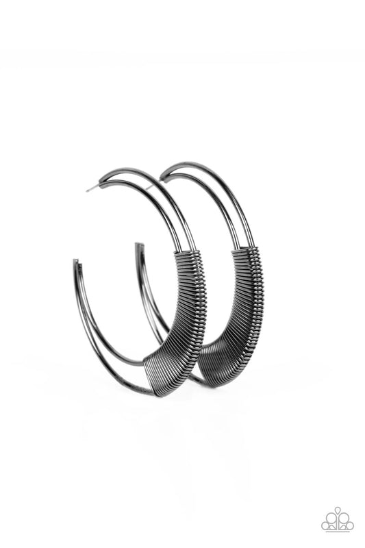 Paparazzi Accessories-Artisan Attitude Black Curving Crescent Hoop Earrings