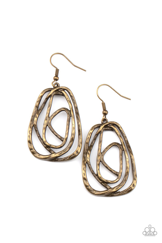 Paparazzi Accessories-Artisan Relic Brass Asymmetrical Earrings