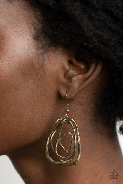 Paparazzi Accessories-Artisan Relic Brass Asymmetrical Earrings