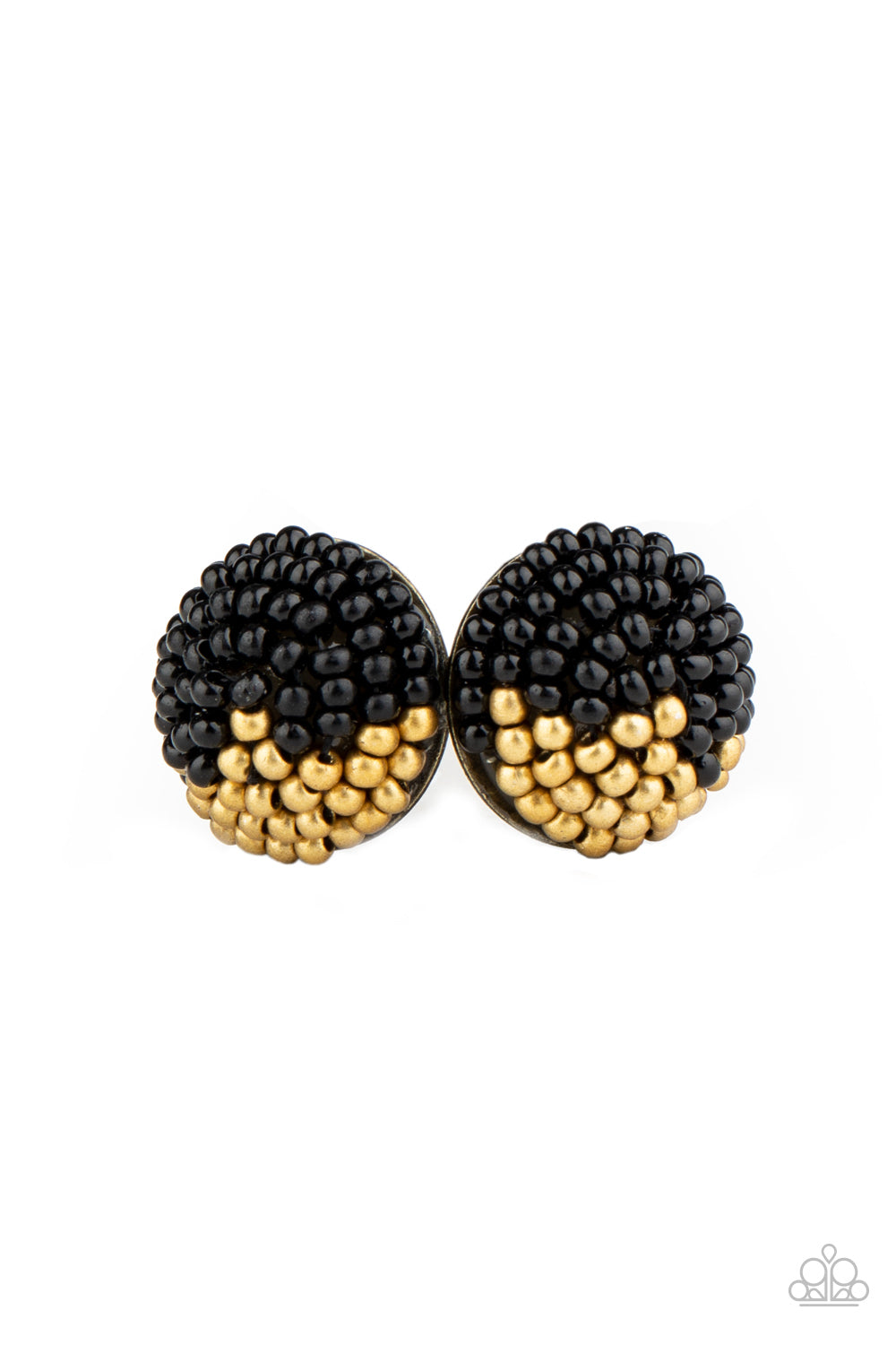 Paparazzi Accessories-As Happy As Can Bead Black and Brassy Earrings