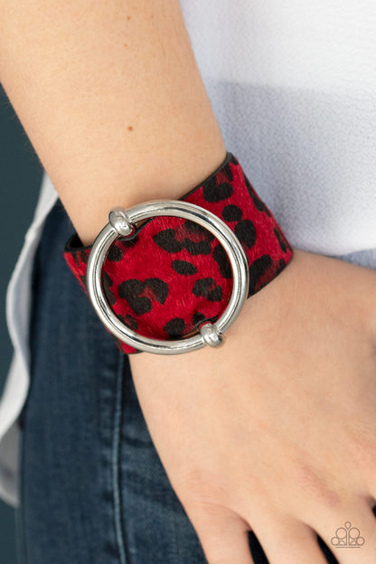 Paparazzi Accessories-Asking FUR Trouble Red Bracelet