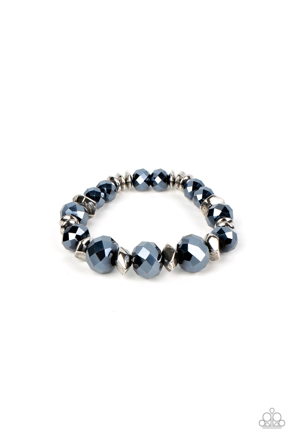 Paparazzi Accessories-Astral Auras Blue Crystal Gem Silver Disc Bracelet