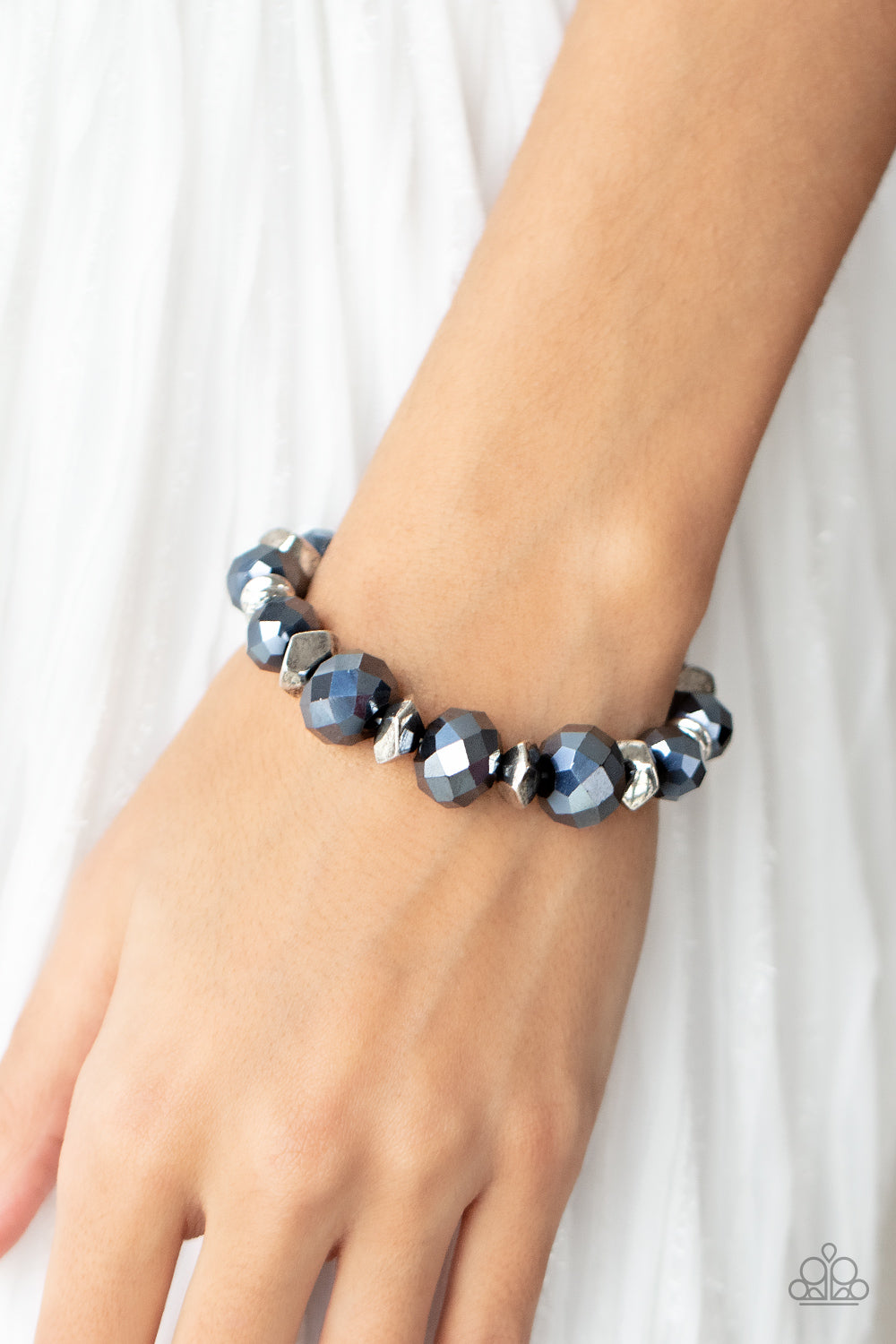 Paparazzi Accessories-Astral Auras Blue Crystal Gem Silver Disc Bracelet