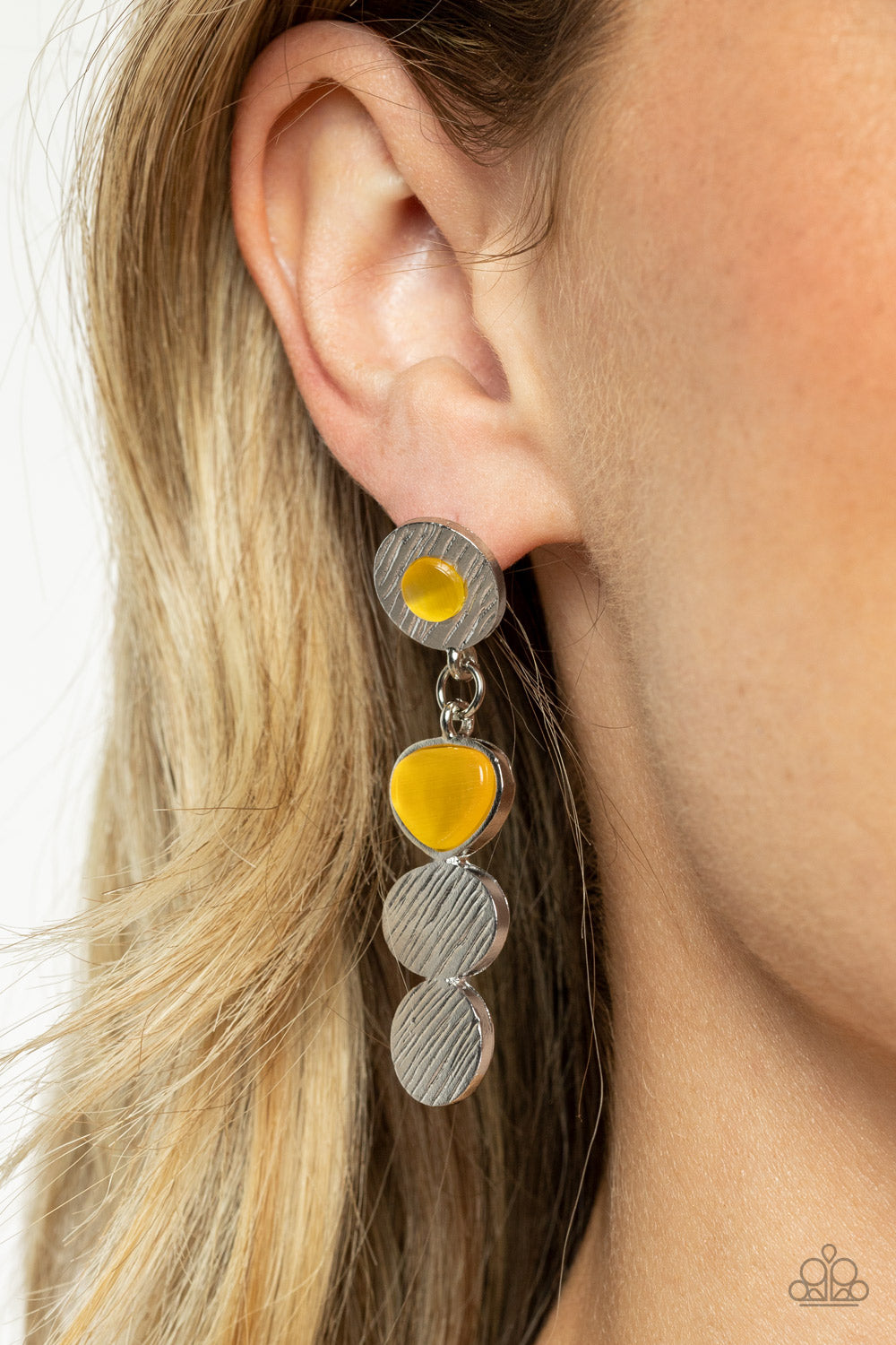 Paparazzi Accessories-Asymmetrical Appeal Yellow Abstract Earrings