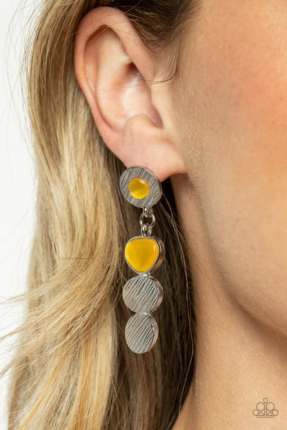 Paparazzi Accessories-Asymmetrical Appeal Yellow Abstract Earrings