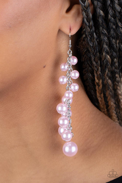 Paparazzi Accessories-Atlantic Affair Tumbling Pink Pearls Earrings