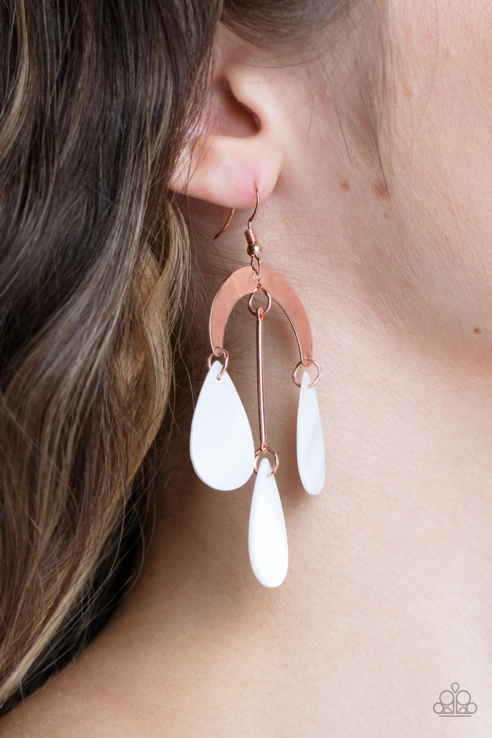 Paparazzi Accessories-Atlantis Ambience Copper Half Moon Chandelier Earrings