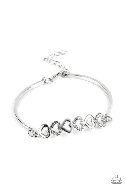 Paparazzi Accessories-Attentive Admirer White Rhinestone Heart Bracelet