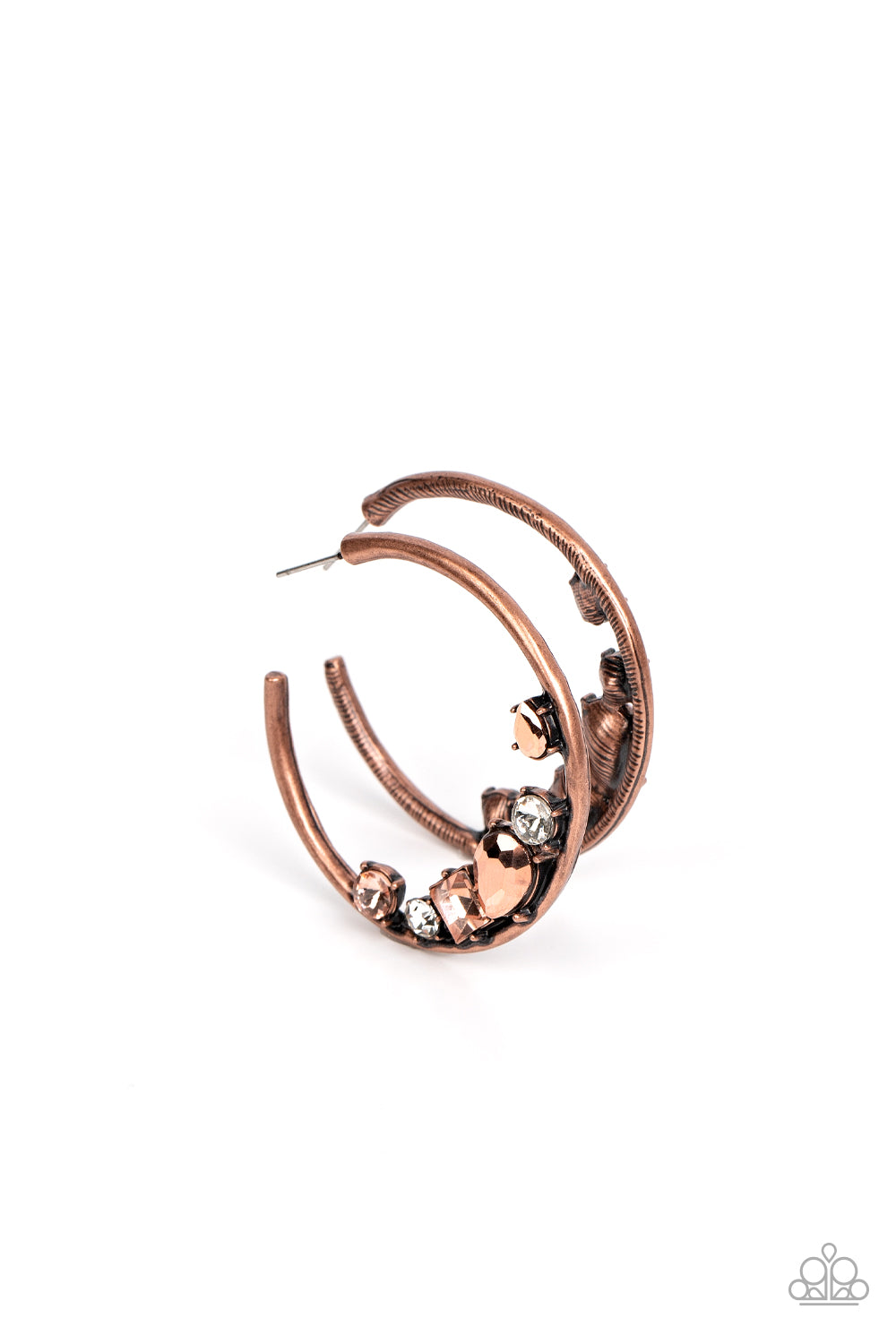 Paparazzi Accessories-Attraction Allure Copper Rhinestone Hoop Earrings