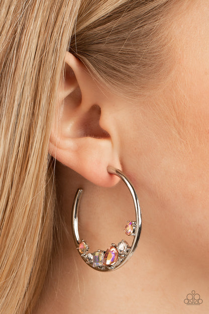 Paparazzi Accessories-Attractive Allure Orange Iridescent Classic Silver Hoop Earrings