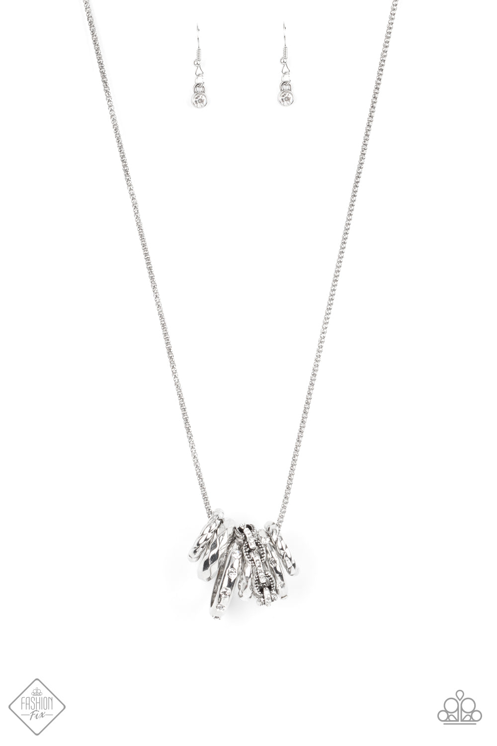 Paparazzi Accessories-Audacious Attitude White Rhinestone Silver Ring Necklace Set