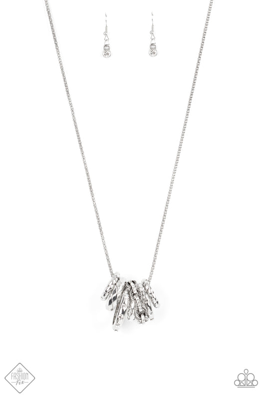 Paparazzi Accessories-Audacious Attitude White Rhinestone Silver Ring Necklace Set