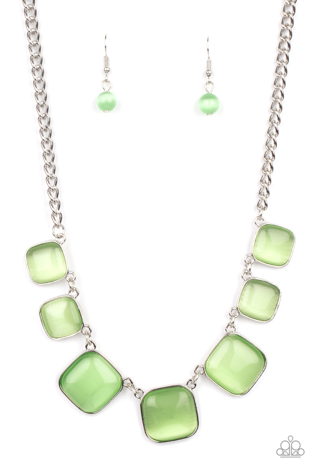 Paparazzi Accessories-Aura Allure Green Cat's Eye Stone Necklace Set