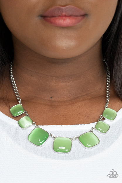 Paparazzi Accessories-Aura Allure Green Cat's Eye Stone Necklace Set