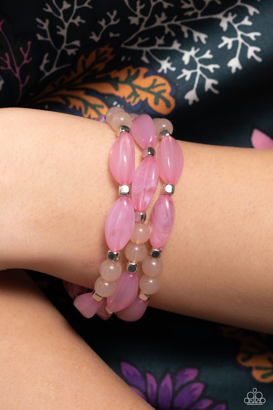 Paparazzi Accessories-BEAD Drill Pink Cloudy Oval Beads Bracelet