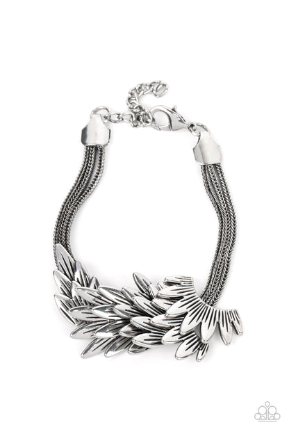 Paparazzi Accessories-BOA and Arrow Silver Feathery Rustic Bracelet