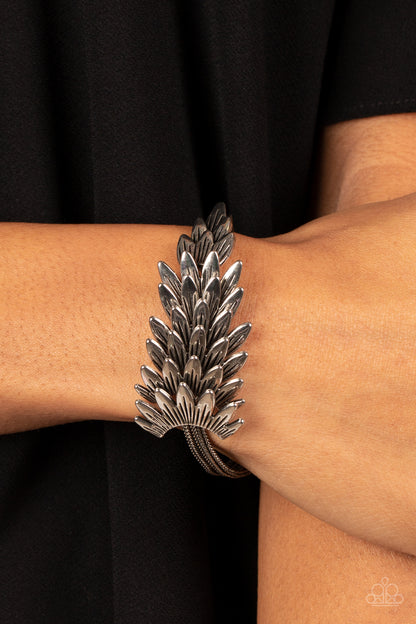 Paparazzi Accessories-BOA and Arrow Silver Feathery Rustic Bracelet