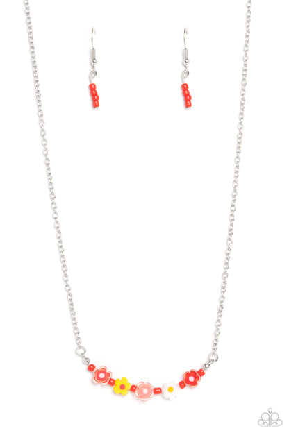 Paparazzi Accessories-BOUQUET We Go Red Floral Bead Necklace Set