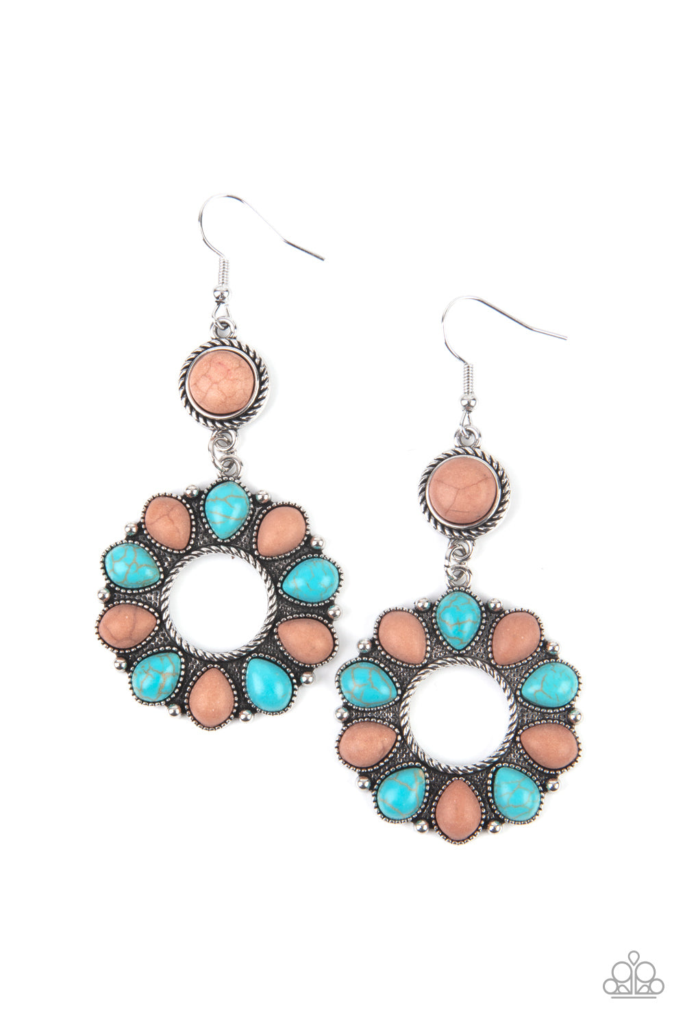 Paparazzi Accessories-Back At The Ranch Brown Turquoise Stone Earrings