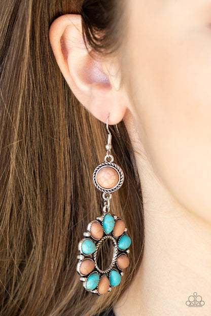 Paparazzi Accessories-Back At The Ranch Brown Turquoise Stone Earrings