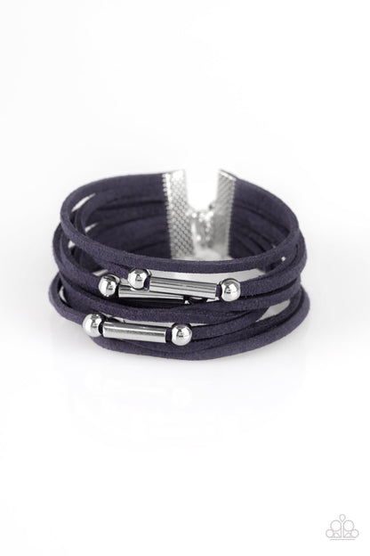 Paparazzi Accessories-Back To BACKPACKER Blue Shiny Silver Bead Bracelet