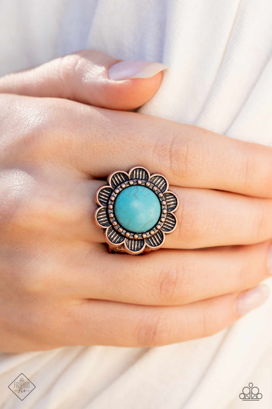 Paparazzi Accessories-Backwoods Band Feb's 2023 FF Copper Turquoise Ring