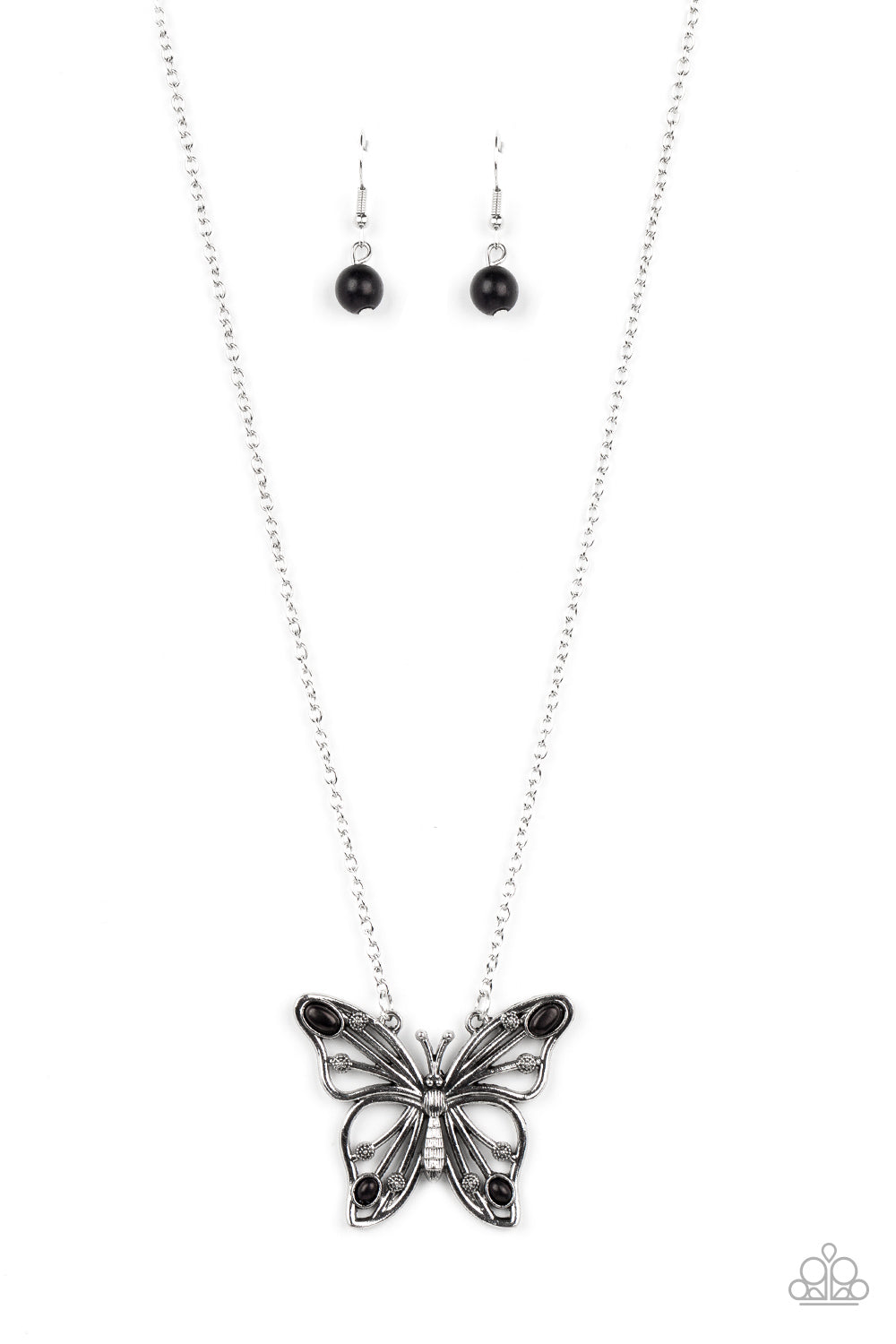 Paparazzi Accessories-Badlands Butterfly Black Oval Stone Necklace Set