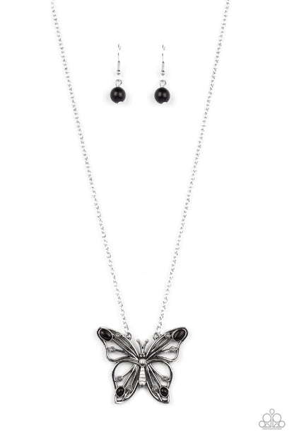 Paparazzi Accessories-Badlands Butterfly Black Oval Stone Necklace Set