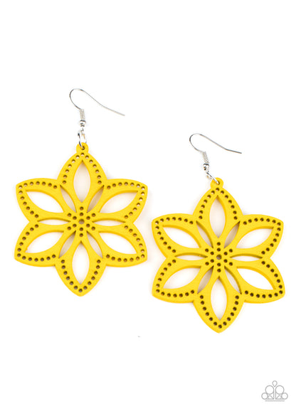 Paparazzi Accessories-Bahama Blossoms Yellow Wood Earrings