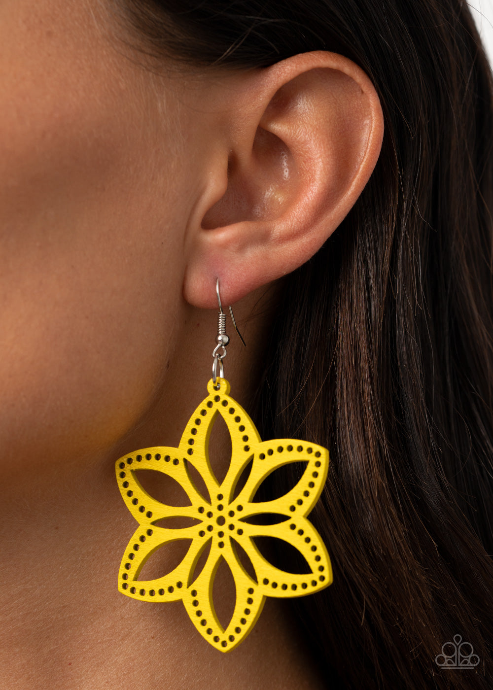 Paparazzi Accessories-Bahama Blossoms Yellow Wood Earrings