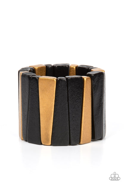 Paparazzi Accessories-Bahama Boardwalk Black Brassy Gold Wooden Bracelet