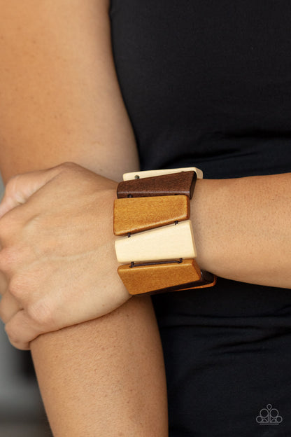 Paparazzi Accessories-Barbados Backdrop Brown Chunky Wooden Bracelet