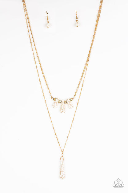 Paparazzi Accessories-Basic Groundwork Gold/White Stone Necklace Set