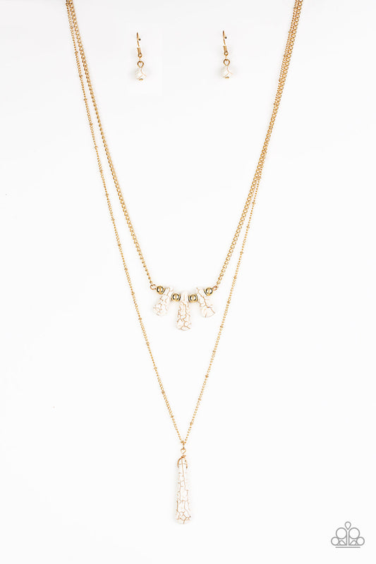 Paparazzi Accessories-Basic Groundwork Gold/White Stone Necklace Set