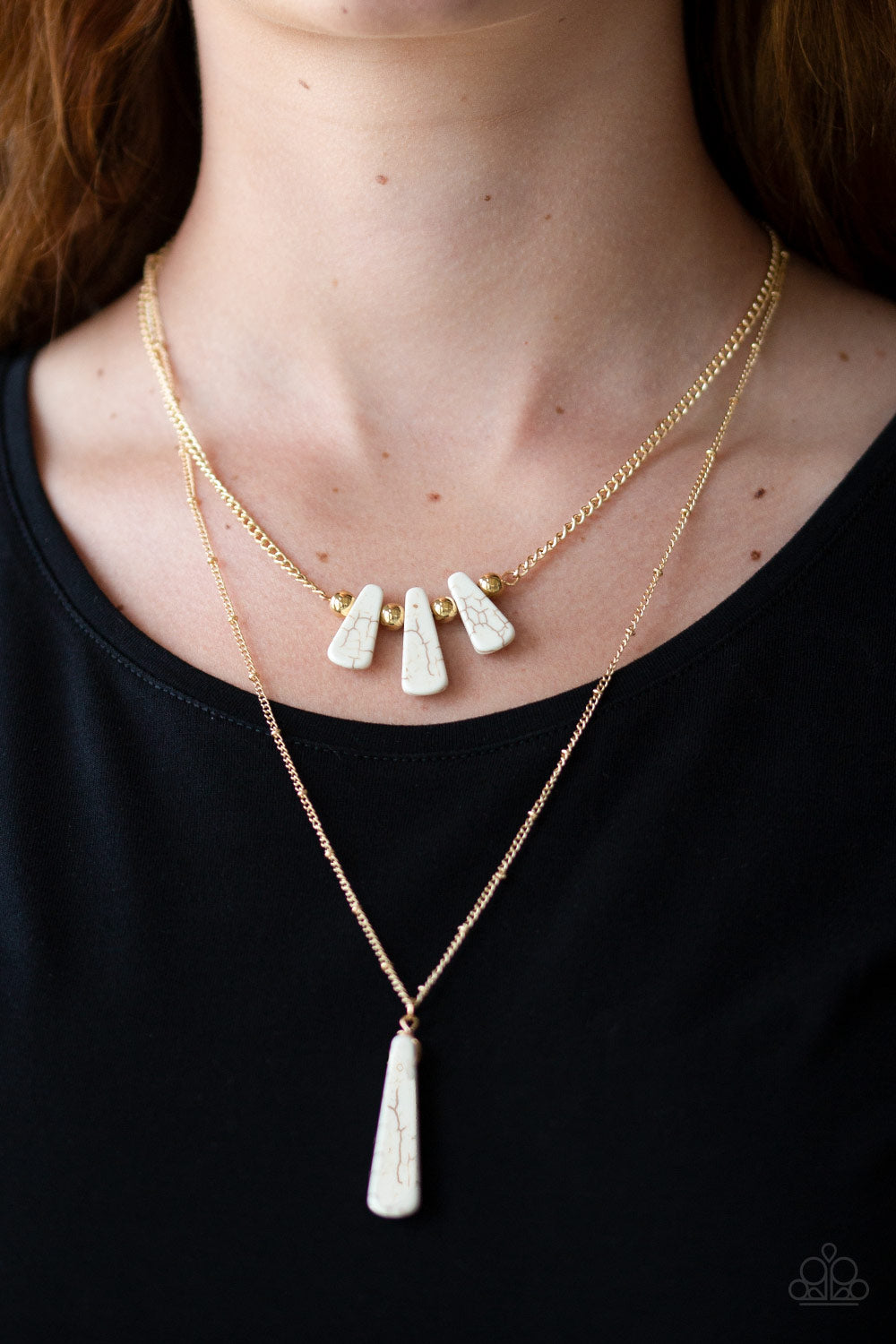 Paparazzi Accessories-Basic Groundwork Gold/White Stone Necklace Set