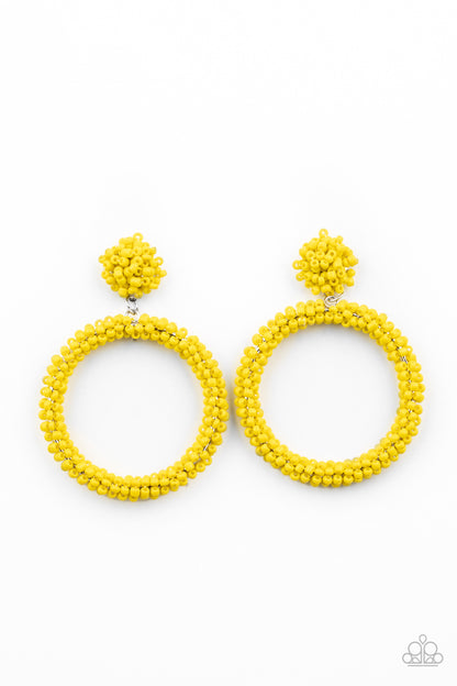 Paparazzi Accessories-Be All You Can BEAD Yellow Seed Bead Earrings