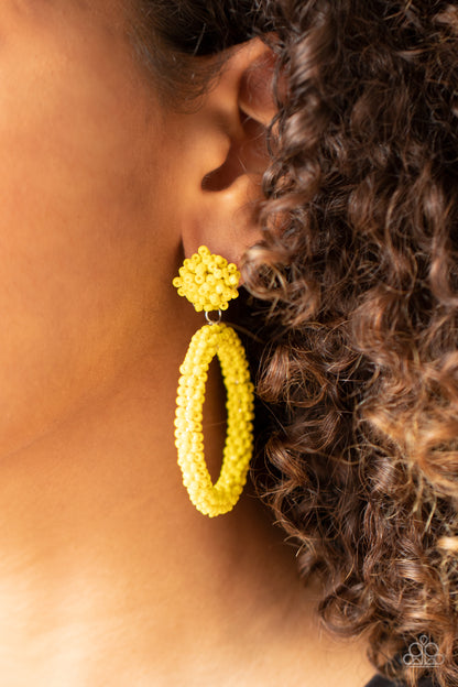 Paparazzi Accessories-Be All You Can BEAD Yellow Seed Bead Earrings