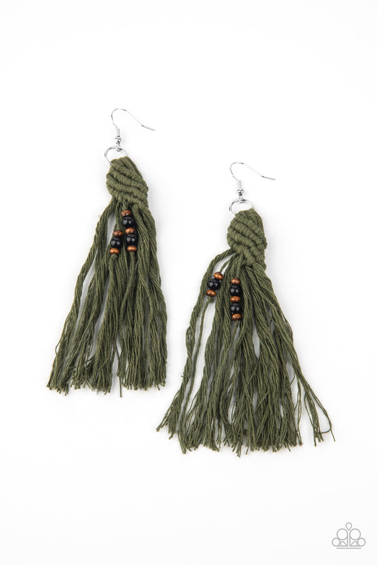 Paparazzi Accessories-Beach Bash Military Green Earrings