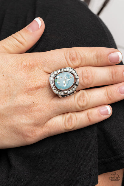 Paparazzi Accessories-Beach Bijou Blue Spring Lake White Rhinestone Ring