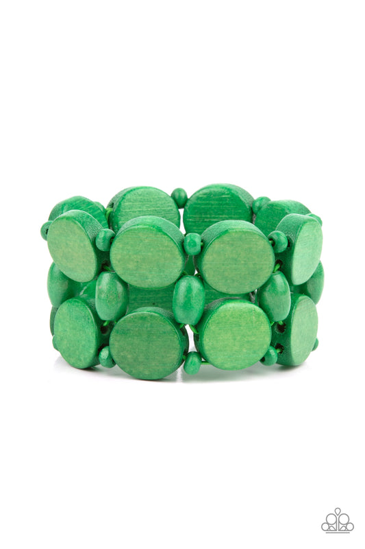 Paparazzi Accessories-Beach Bravado Green Wooden Discs Bracelet