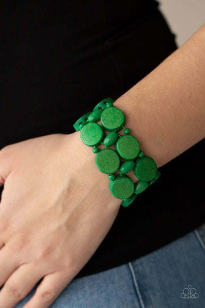 Paparazzi Accessories-Beach Bravado Green Wooden Discs Bracelet